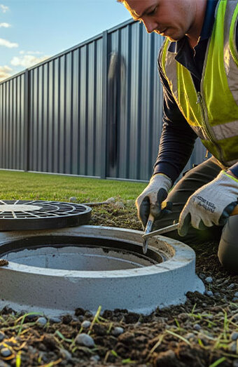 Plumber Cleaning Manhole Rim
